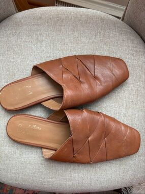 Seychelles Cognac Brown Textured Leather Slide Mules
